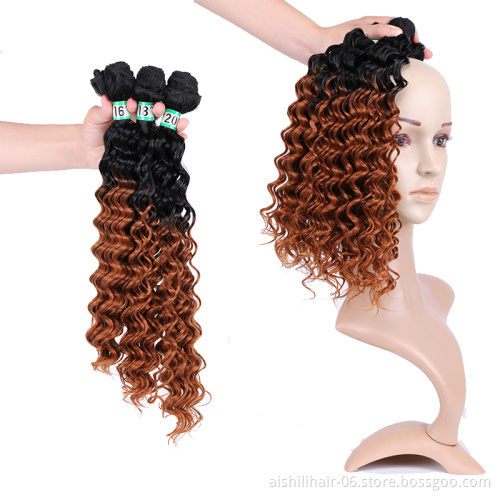 AiShiLi Hair Factory Wholesale Two-Tone  Ombre Deep Wave Crochet Braids Heat Resistant Synthetic Hair Extension Wig